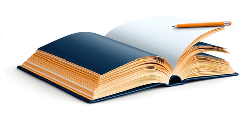 Fototapeta premium Open Book with Pencil Ready for Writing or Reading