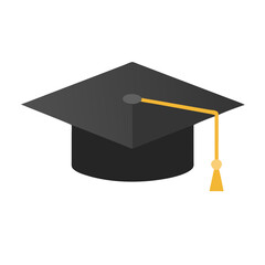 Vector - based simple - styled icon of a black graduation cap with a yellow tassel, ideal for academic, graduation, and achievement - related projects.