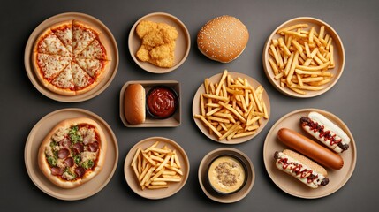 Delicious Set of Fast Food and Junk Food on Plate