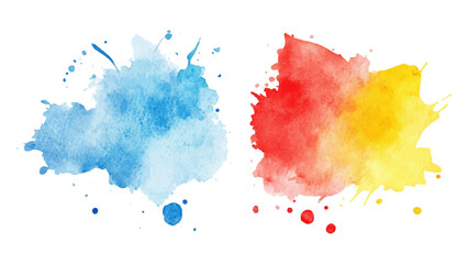 Set of watercolor circles brash multicolored. watercolor on white transparent background. Three watercolor spots with colorful drops and spray on a white background for artistic design projects