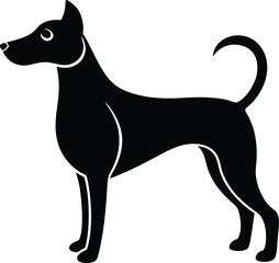 silhouette of a dog with wagging tail on white 