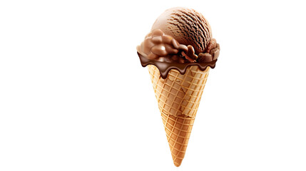 A delicious looking chocolate ice cream cone with chocolate drizzle on a  transparent background image 
