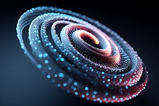 A glowing spiral of quantum algorithm data, isolated on a diffrent collers background, symbolizing advanced tech and digital transformation.