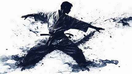 Strong karate fighter action stance pictures