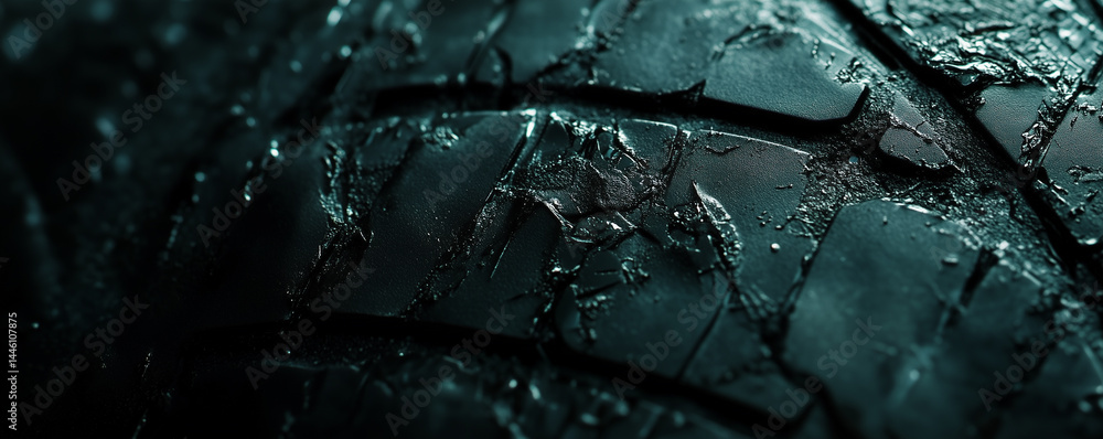Poster close up view of tire tread showcasing detailed textures and subtle reflections in soft lighting con