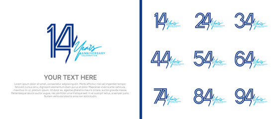 logo anniversary set. blue color with blue handwriting on white background for special event