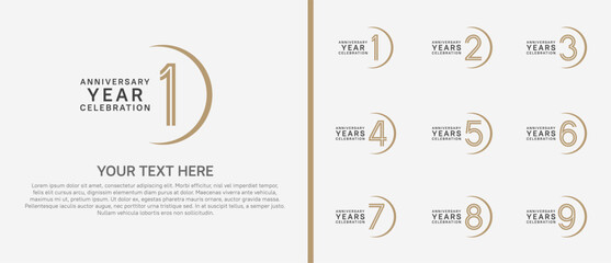 logo anniversary set. brown and black color with swoosh on white background for special event