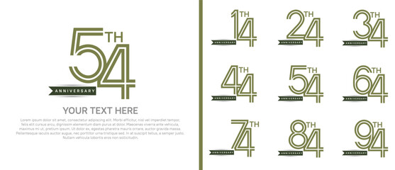 logo anniversary set. green color with ribbon on white background for special event