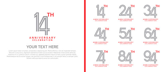 logo anniversary set.  grey and red color on white background for special event