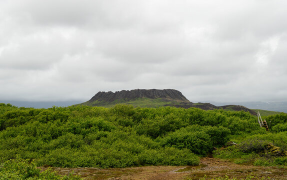 view of the big old crater eldborg in iceland in summer