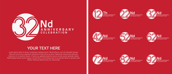 logo anniversary set. white color with circle on red background for special event