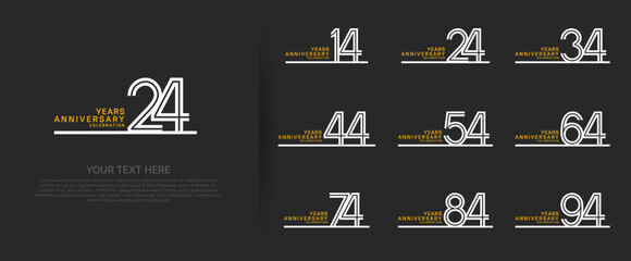 Naklejka premium logo anniversary set. white color with long line on black background for special event