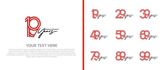 logo anniversary set. red color with black handwriting on white background for special event