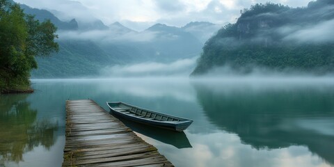 Lake and mountain landscape with reflections