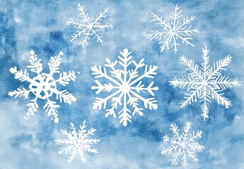 Winter snowflakes on a watercolor background