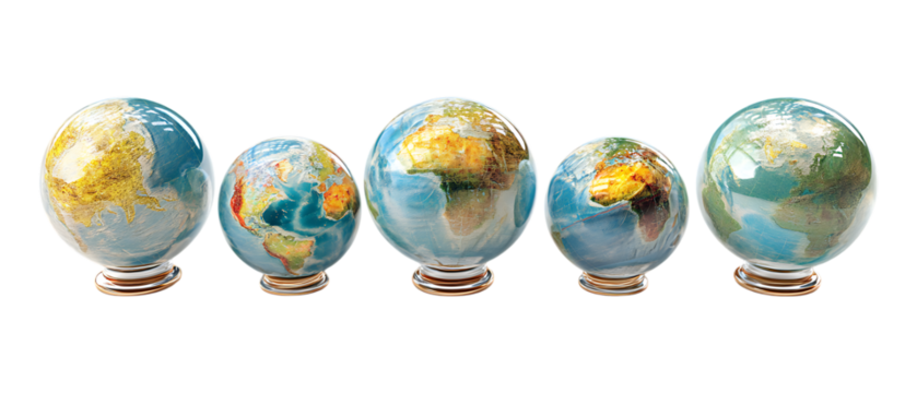 Pack of Globe Against Transparent Background for Travel Branding, Global Marketing, or Educational Projects