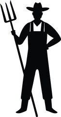 silhouette of a farmer with pitchfork on white 