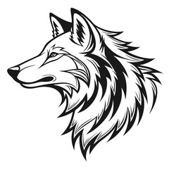 Striking Wolf Head Illustration, Monochrome Design, Wild Animal Portrait, Intricate Details