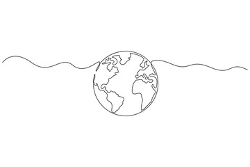 Minimalist One Line Earth Globe &ndash; Vector World Map Concept for Global, Eco, and Education Themes