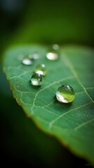 Stunning Dew Drops on a Green Leaf Nature Macro Photography