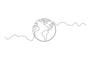 Minimalist One Line Earth Globe – Vector World Map Concept for Global, Eco, and Education Themes