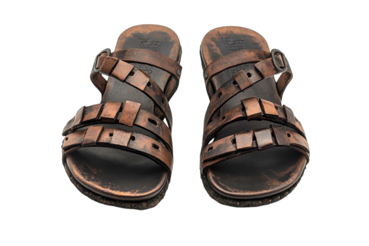 Distressed Brown Leather Sandals Summer Style Artisan Craftsmanship Unique Design Vintage Look