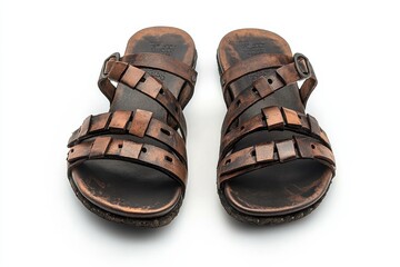 Distressed Brown Leather Sandals Summer Style Artisan Craftsmanship Unique Design Vintage Look