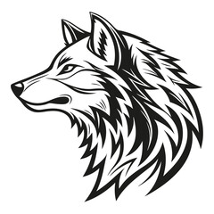 Striking Wolf Head Profile Black and White Detailed Design Isolated