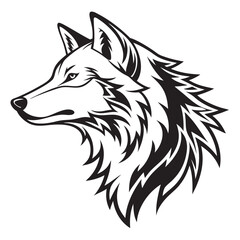 Striking Wolf Head Tattoo Style Fierce Animal Mascot, Black Ink Design, Art