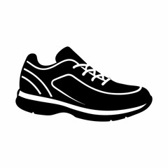 Silhouette of a pair of athletic shoes or sneakers isolated on white background