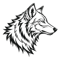 Detailed Black and White Wolf Head Wild Predator Art Isolated Design