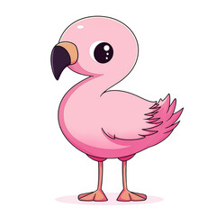 Obraz premium Cute cartoon flamingo with big eyes in a playful pose