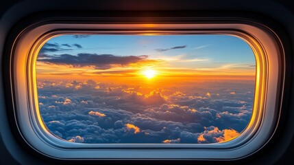 Stunning sunset view from airplane window