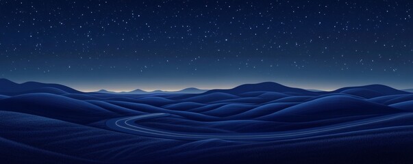 Obraz premium A winding road through undulating landscapes under a starry night sky