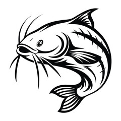 Black and White Catfish Illustration, Aquatic Animal, Monochrome Fish, River Fish