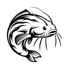 Black Silhouette of Catfish. Simple Circular Design. for Print