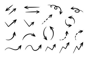 Set of Hand drawn vector arrows doodle on white background. Pointer design element vector illustration
