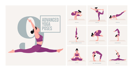 Advanced yoga poses. Young woman practicing Yoga pose. Woman workout fitness, aerobic and exercises. 