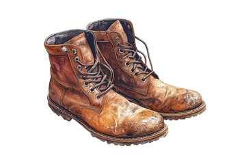 Worn leather boots tell tales of journeys adventures and hard work detailed illustration against a