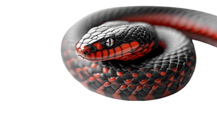 Vibrant Snake Coiled in a Dynamic Pose Featuring Striking Red and Black Scales Ideal for Wild