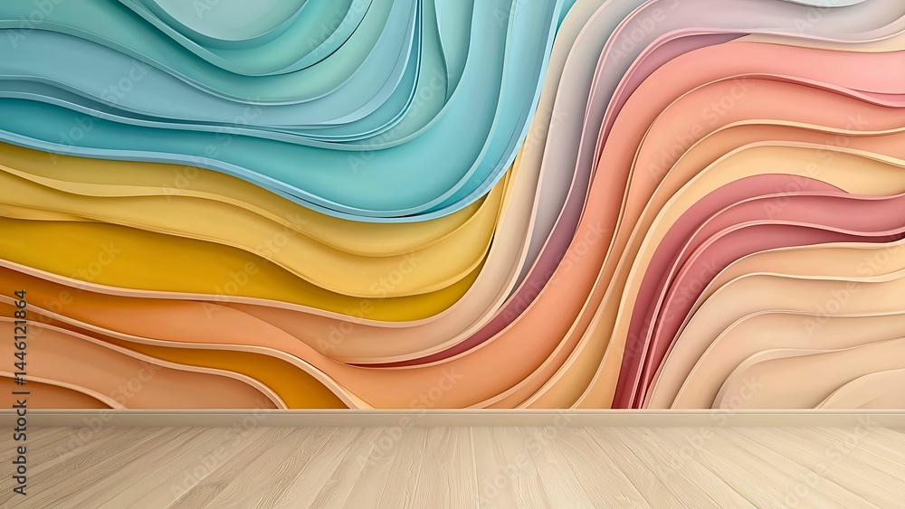 Poster abstract pastel-colored layers with wood surface creating a dreamy and artistic background. the scen