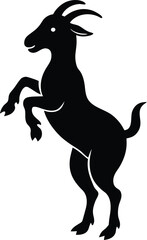 silhouette of a goat rearing on hind legs on white