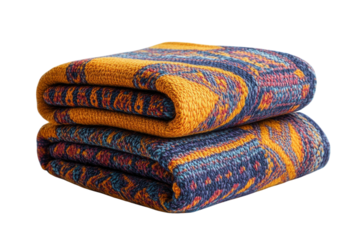 Soft cozy throw blankets in rich autumnal colors folded neatly Mustard yellow and deep navy