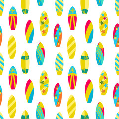 Colorful Surfboards seamless pattern, hobbies and extreme sports pattern