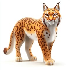 Fototapeta premium Cartoon illustration of a majestic lynx against a white backdrop.