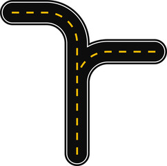 Fototapeta premium Straight street with a dashed line on the asphalt as signage and two forking streets at the end
