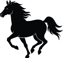silhouette of a horse galloping on white 