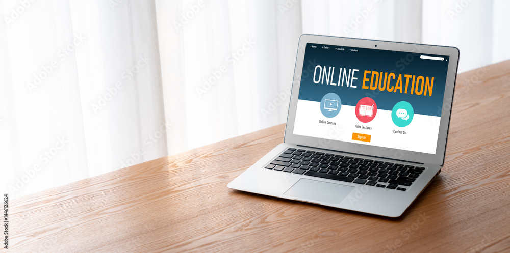 Poster e-learning website with modish sofware for student to study online on the internet network