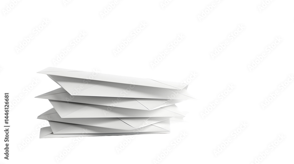 Poster close up shot of a stack of white paper sheets against a plain transparent background in a studio se
