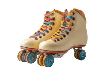 Retro roller skates with colorful laces a nostalgic blast from the past vintage style cream leather